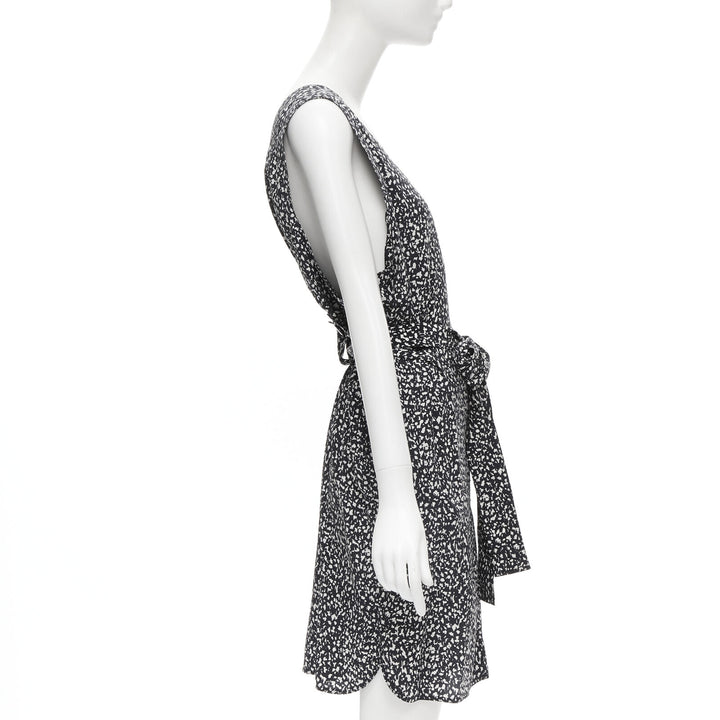 MARNI 100% silk black white abstract button belted sheath dress IT38 XS