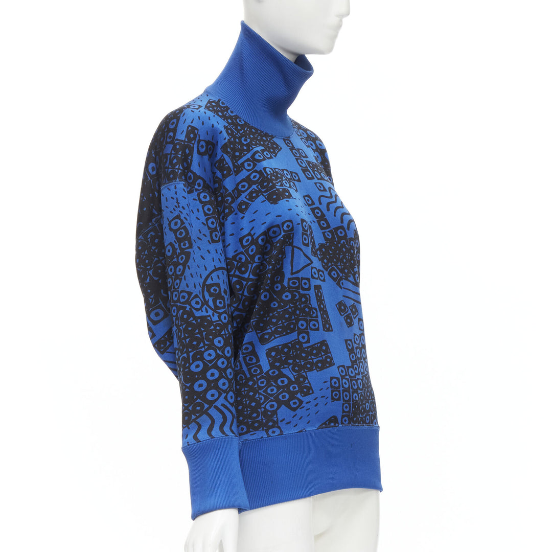 ISSEY MIYAKE 1980's Vintage blue black illustration print turtleneck sweater M