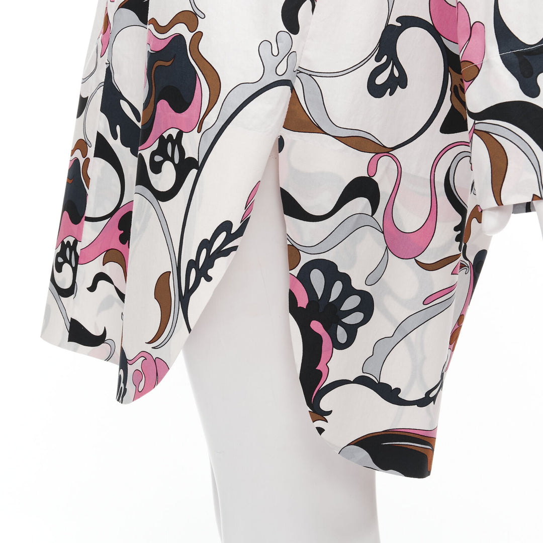MARNI white navy pink swirl floral cotton boat neck long sleeve dress IT40 S