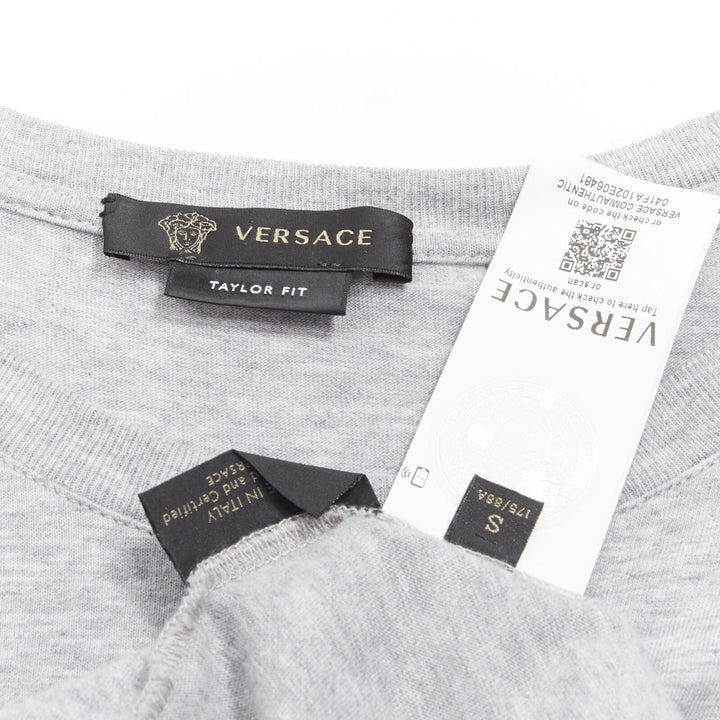 VERSACE white Gianni Signature logo embroidery grey tshirt Taylor Fit S