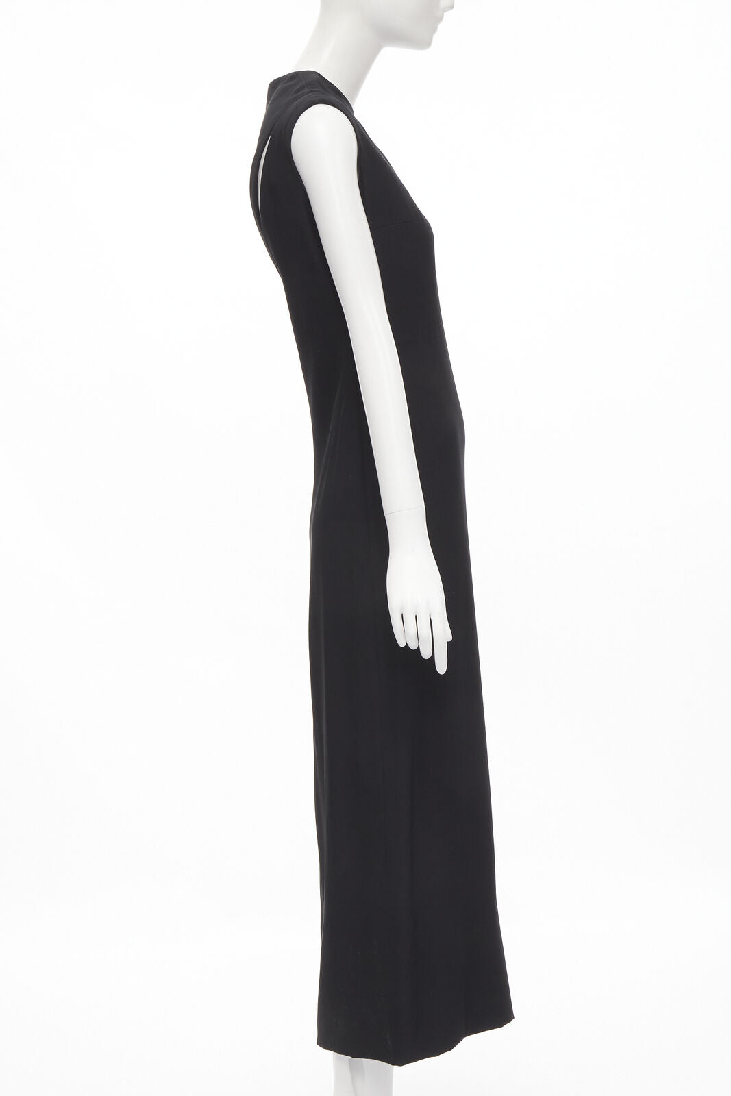 MADAME GRES Haute Couture Paris 1972 black crepe slash slit cut out dress M