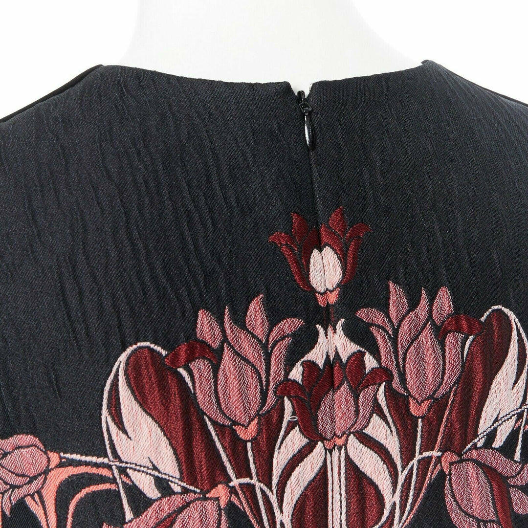 GIAMBA GIAMBATTISTA VALLI black red floral loque semi sheer sleeves dress XXS