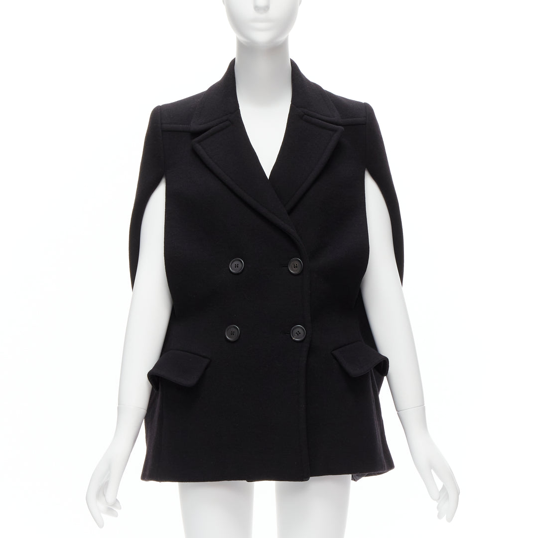 PRADA 2014 black virgin wool double breasted poncho cape coat IT38 XS