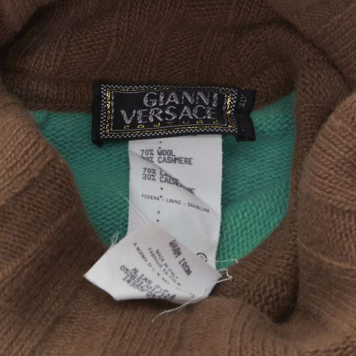 GIANNI VERSACE Vintage 2001 wool cashmere green brown turtleneck sweater IT42 M