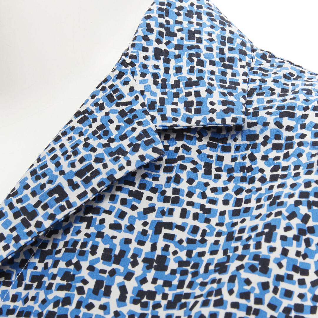 BOTTEGA VENETA blue speckle print camp collar short sleeve boxy cotton shirt S