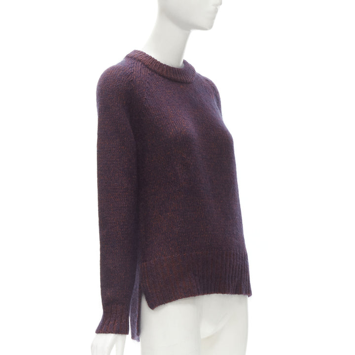 THEORY burgundy navy wool mohair knit step hem sweater S