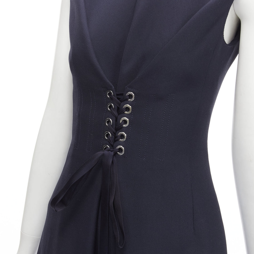 ALEXANDER MCQUEEN 2021 corset lace tie waist denim back midi dress IT38 XS