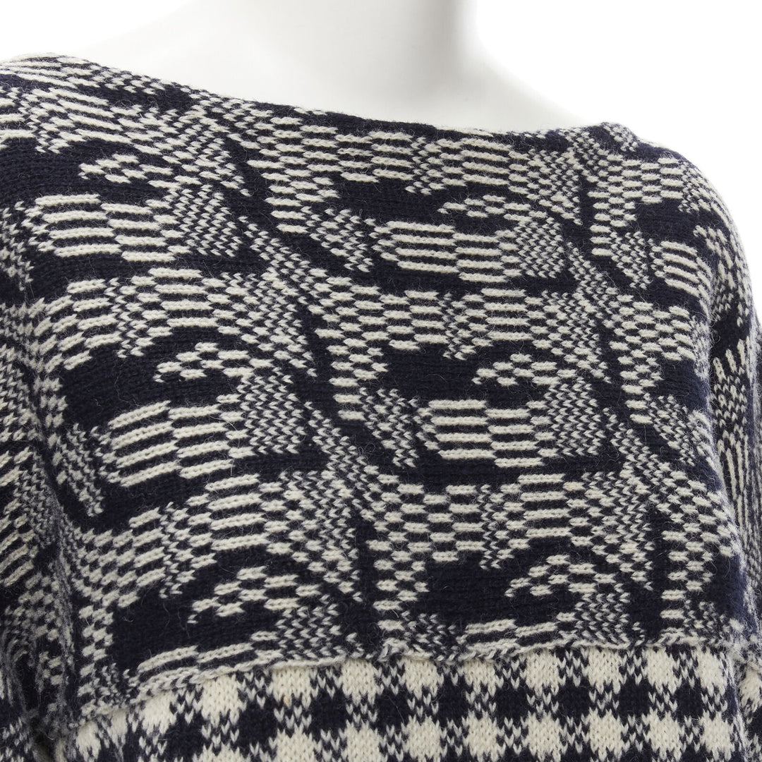 COMME DES GARCONS Tricot Vintage 1980s grey intarsia checker sweater M