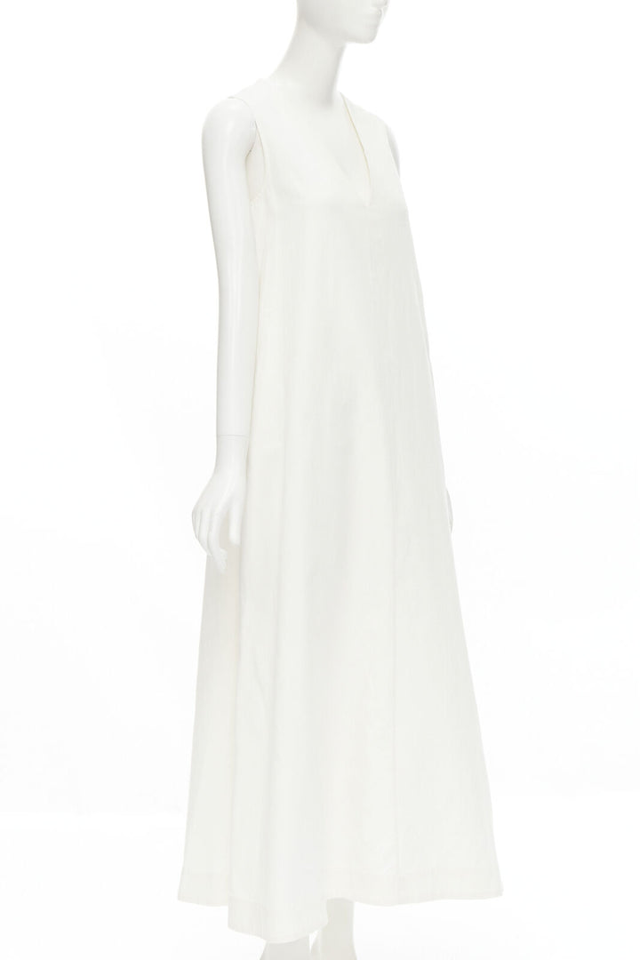 CO Collection white linen cotton sleeveless V-neck A-line flared maxi dress XS