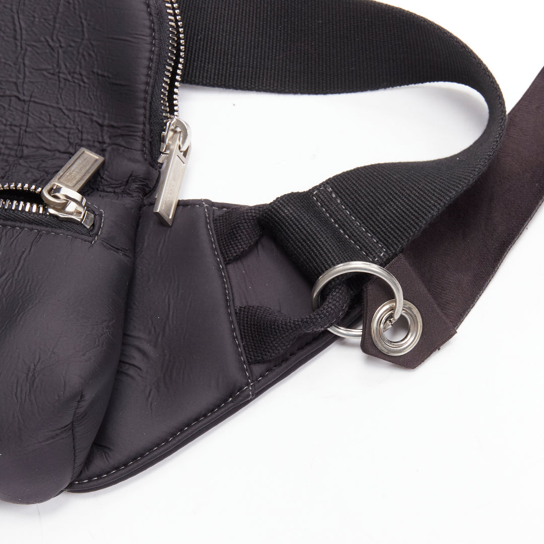RICK OWENS black blistered neoprene silver zippers crossbody belt bag