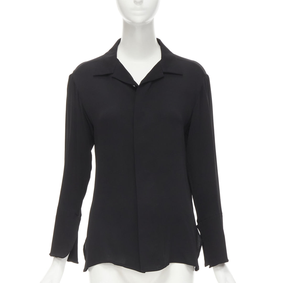 YOHJI YAMAMOTO 100% silk crepe spread collar concealed button shirt