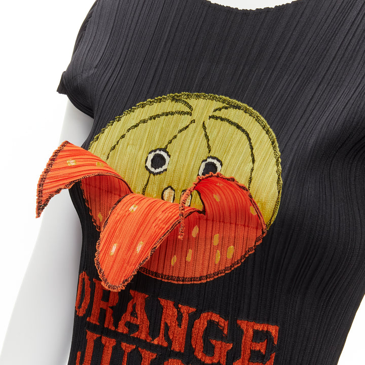 rare ISSEY MIYAKE Pleats Please 2008 Vintage Orange Juice peelable black top JP3