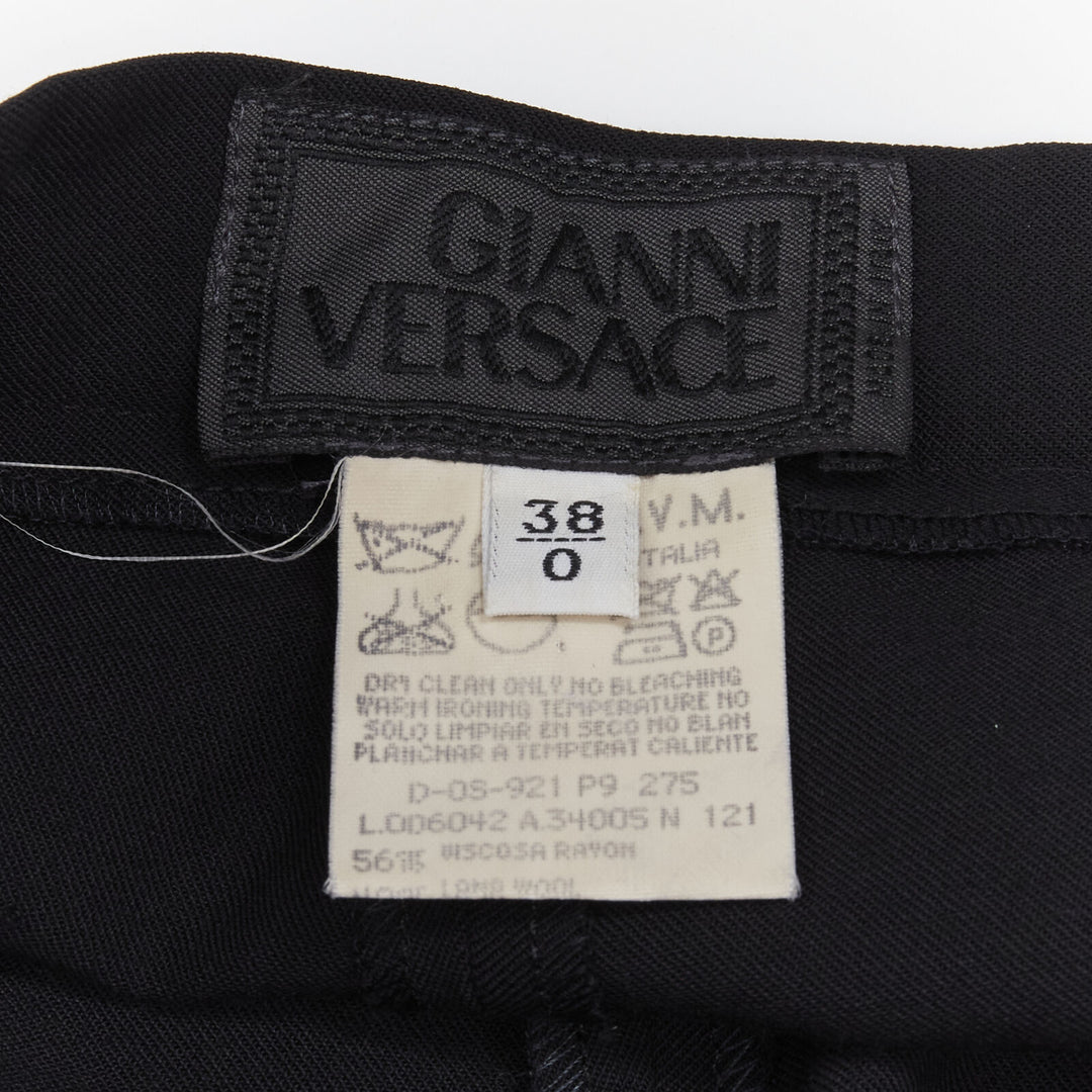 GIANNI VERSACE Vintage black viscose wool high waisted slit trousers IT38 XS