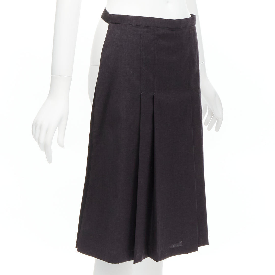 MAISON MARGIELA 1997 Vintage black wool open back pleated half skirt FR42 XL