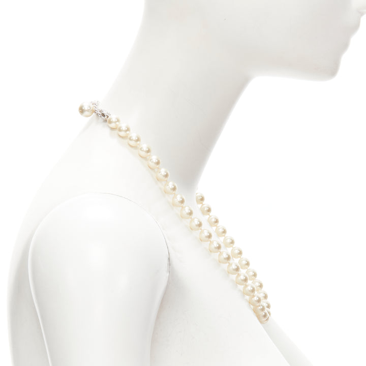 FURLA white faux pearl silver tone chain classy short necklace ring set