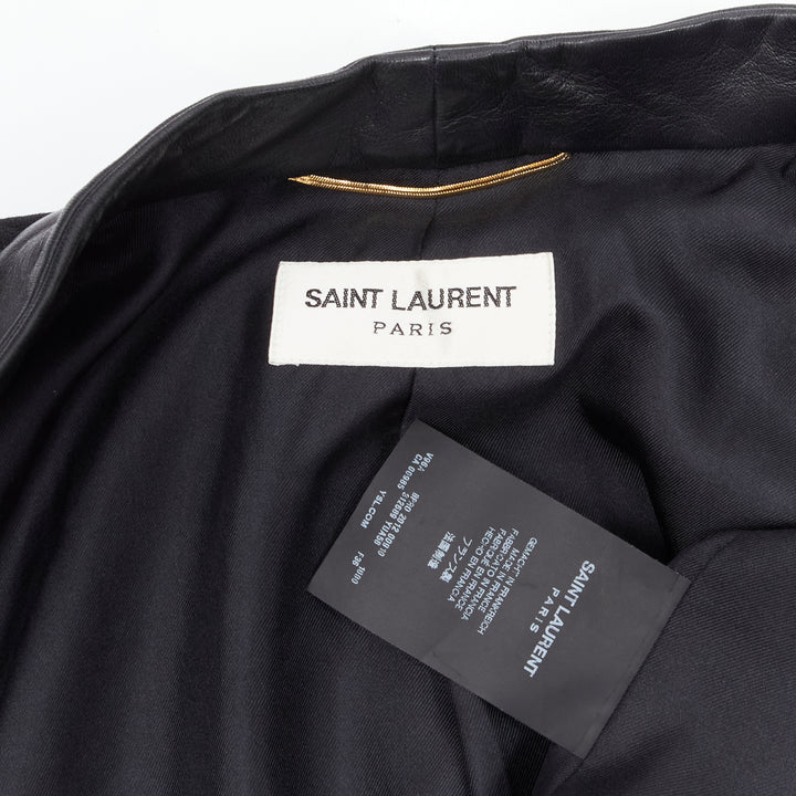 SAINT LAURENT 2012 Hedi Slimane black leather tie collar wool bolero FR36 S