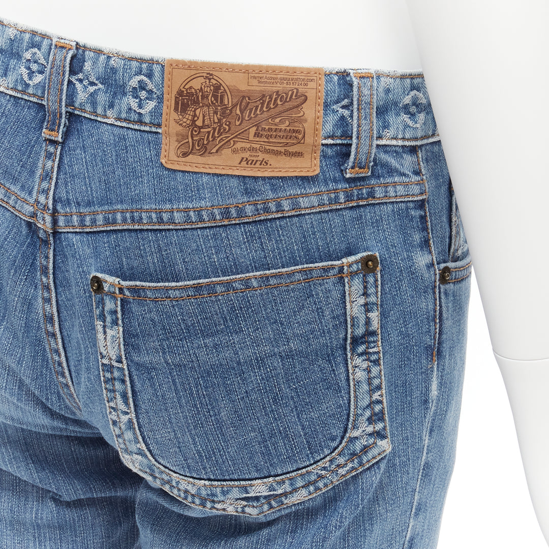 LOUIS VUITTON LV monogram logo pocket washed cropped flare jeans FR38 M