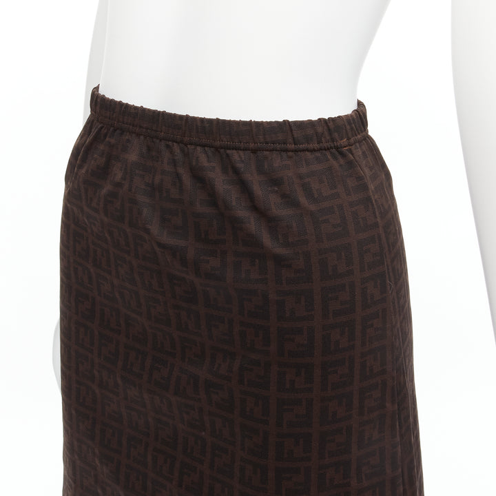 FENDI MARE Vintage brown FF Zucca logo monogram A-line skirt IT42 M