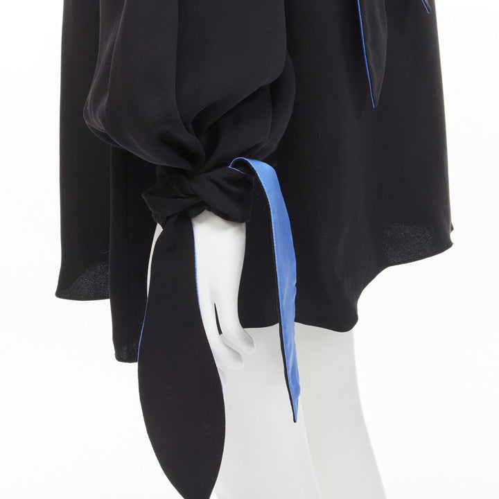ROKSANDA 100% silk black blue bow tie cuff tunic dress  UK8 S