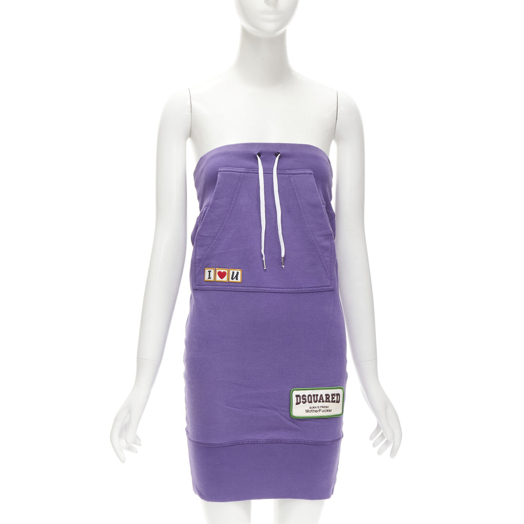 DSQUARED Vintage Y2K purple cotton I Love U MotherFker strapless dress S
