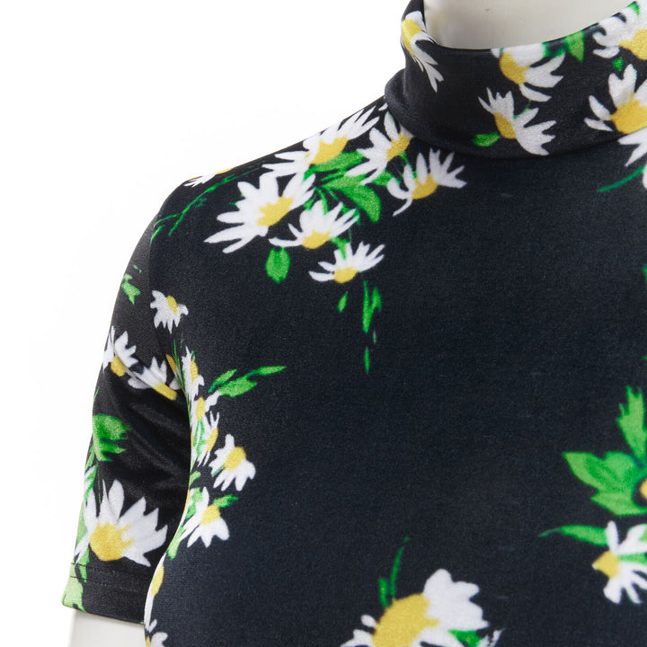 RICHARD QUINN black white green daisy floral print velvet short sleeve top S