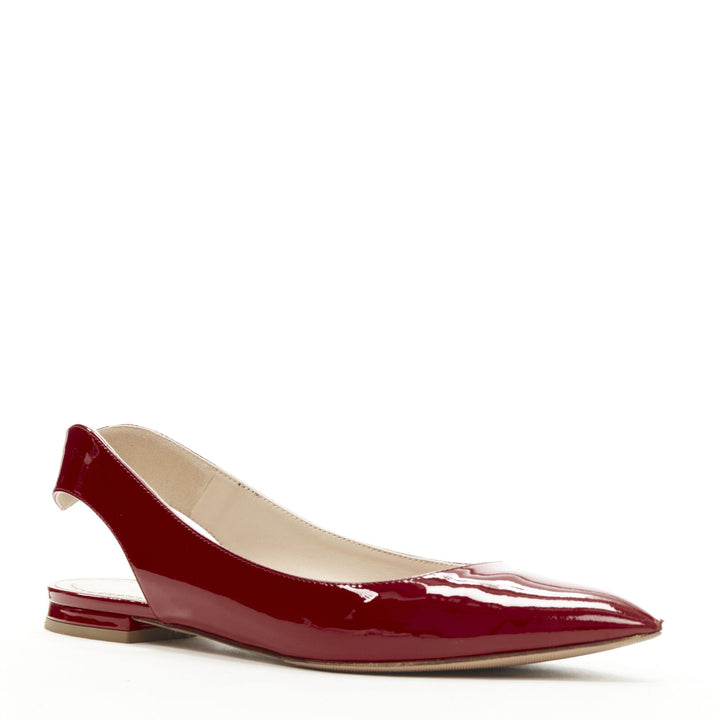 CHRISTIAN DIOR Obsesse-D red patent leather slingback pointy flats EU36.5