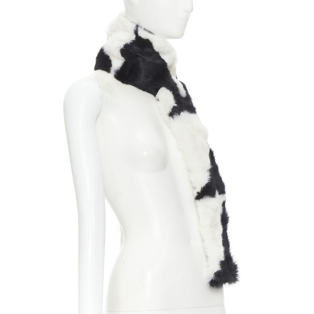 vintage CHRISTIAN DIOR John Galliano 2003 black white rabbit fur velvet scarf