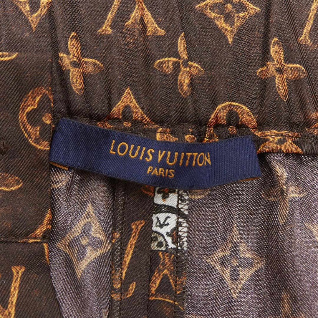 LOUIS VUITTON 2019 Catogram LV monogram print silk shorts FR34 XS