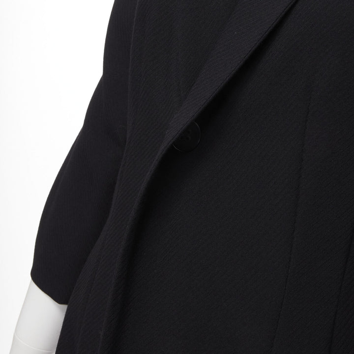 vintage COMME DES GARCONS 1992 black wool crinkled sheer hem coat S