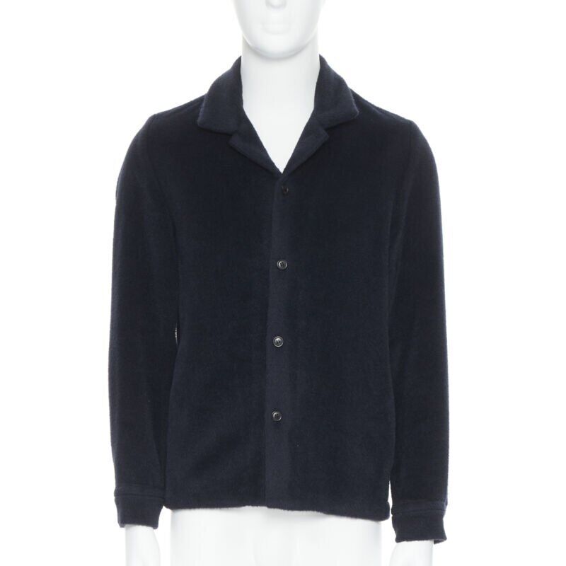 STEPHAN SCHNEIDER black alpaca wool notched collar overcoat shirt 3 M