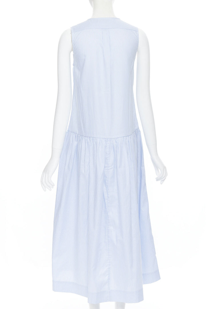 PALMER HARDING 100% cotton white bib front blue striped summer dress UK8 XS