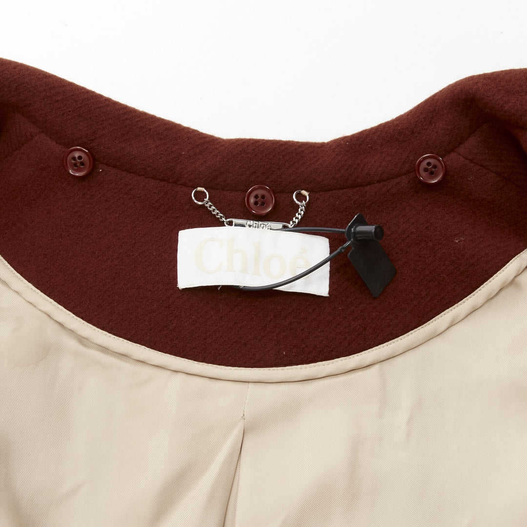 CHLOE 2015 brick red wool toggle belt long coat FR38 M