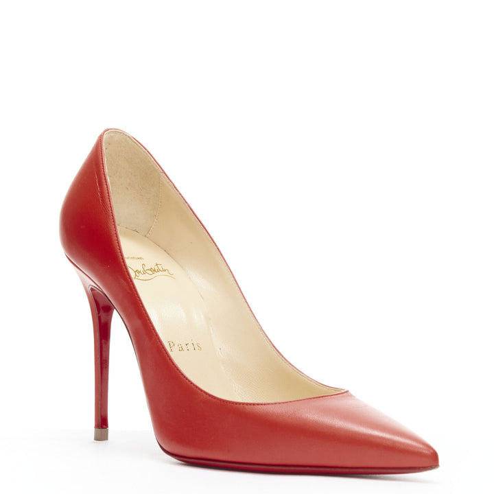 CHRISTIAN LOUBOUTIN Kate 100 lipstick red leather pointy pigalle high pump EU36
