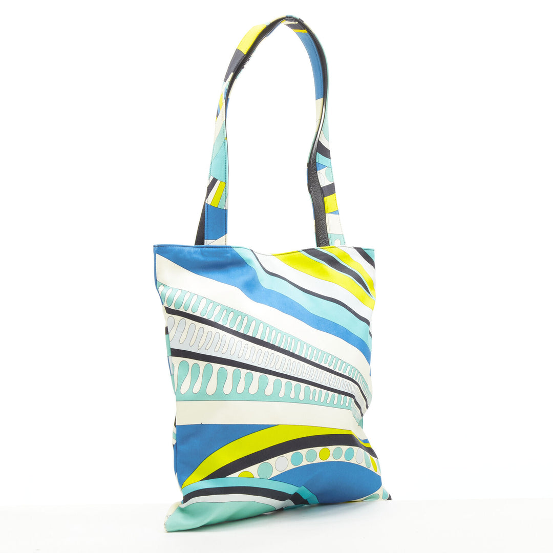 EMILIO PUCCI Onde Nuages print blue yellow leather trim handle tote bag