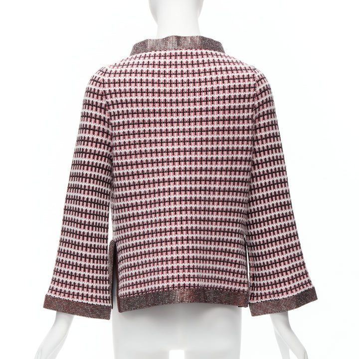 CHANEL pink 100% cashmere tweed crystal trim swing cardigan jacket FR34 XS