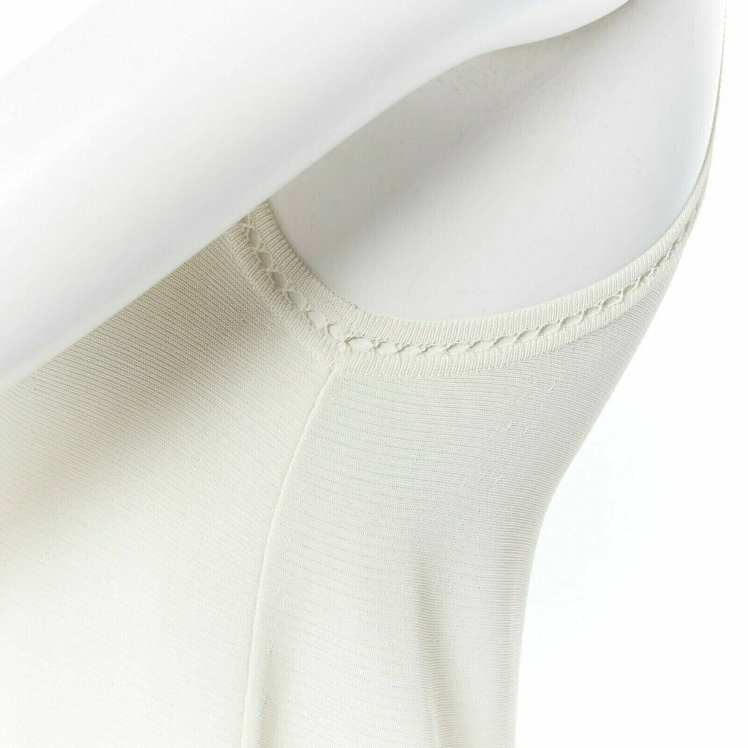 ALEXANDER MCQUEEN 100% viscose knit cream scoop neck ladder detail dress XS