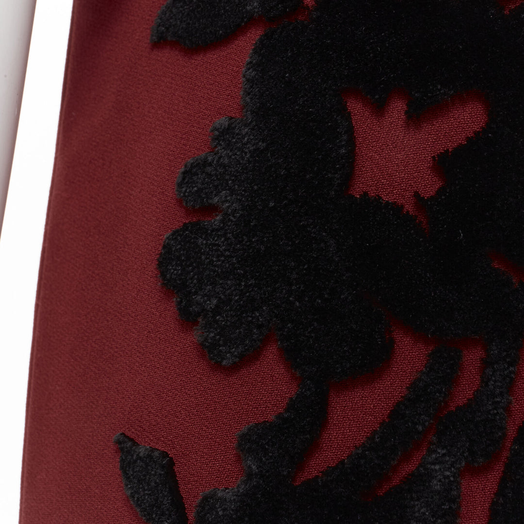 DOLCE GABBANA red crepe black floral velvet devore sheath dress IT36 XS