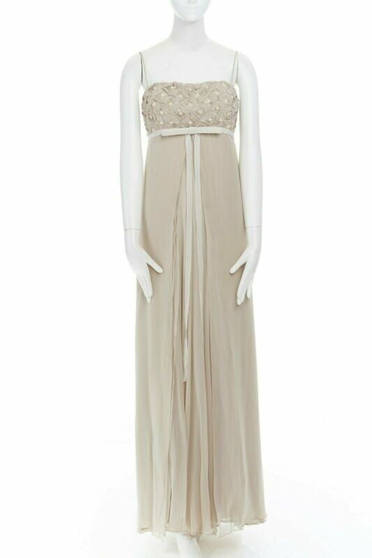 ROBERT RODRIGUEZ blush silk jewel sequins embellished velvet bow evening gown M