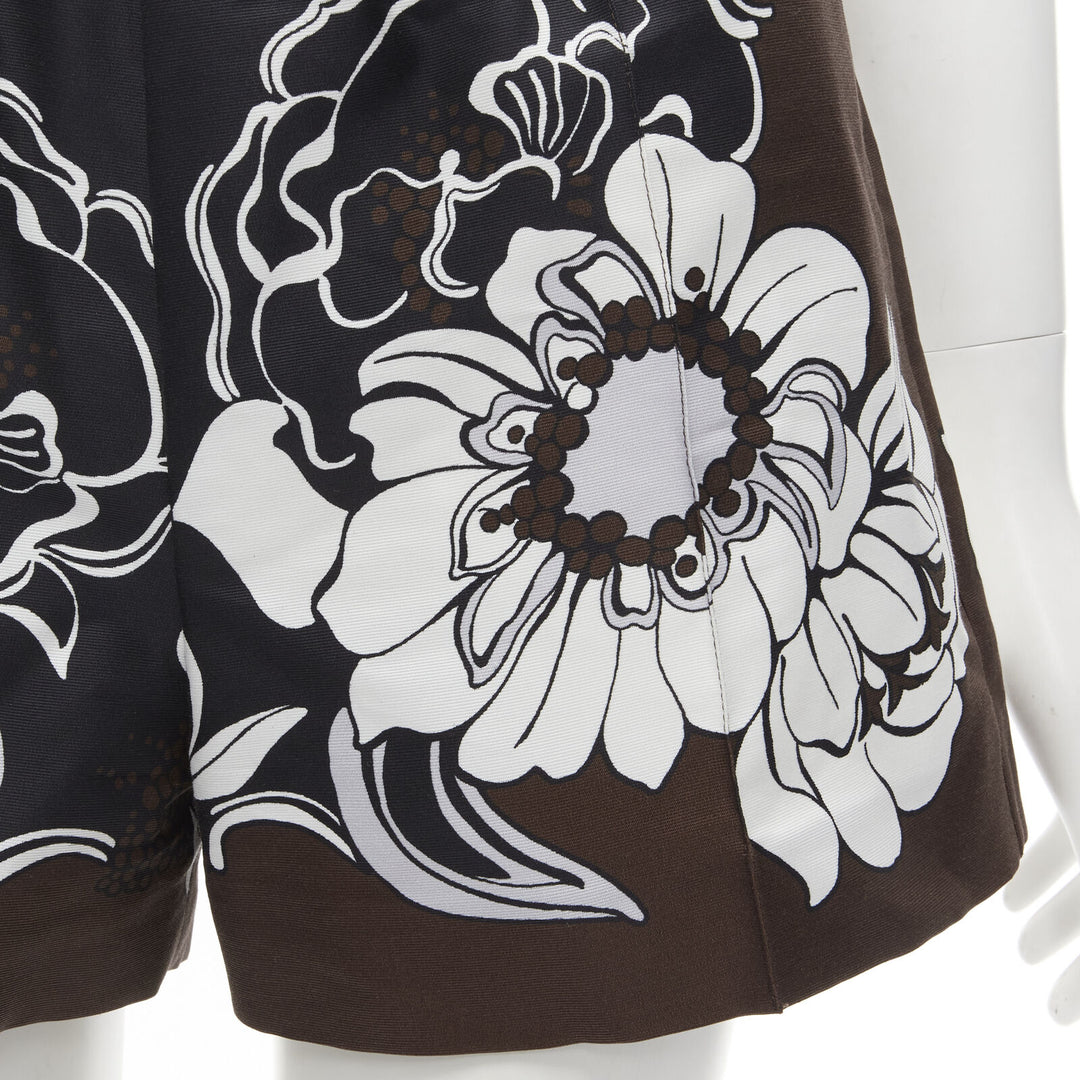 VALENTINO 2022 cotton silk brown black floral pleated drawstring shorts IT36 XS