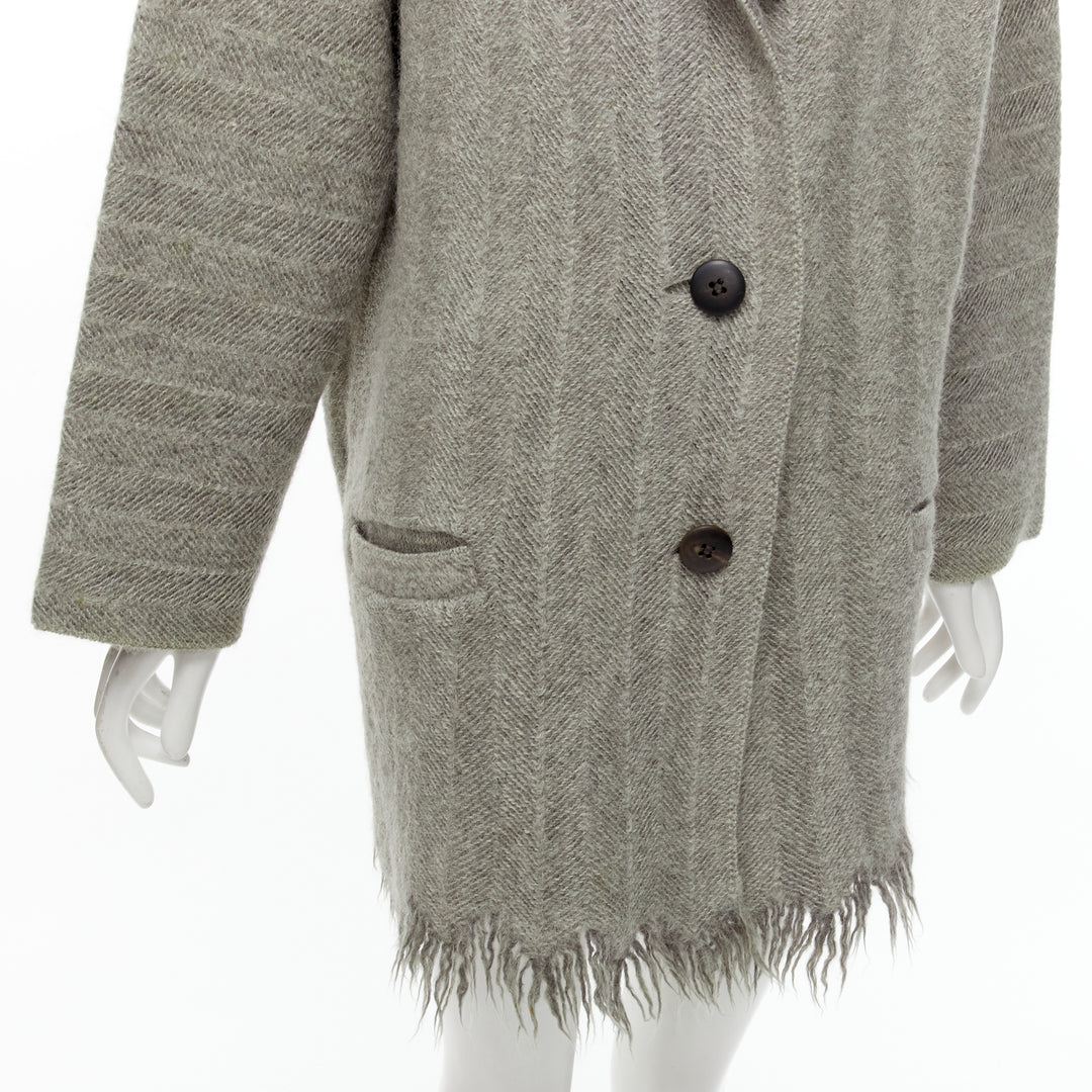 ISSEY MIYAKE Vintage 1992 Runway grey frayed edge wide collar wool coat M