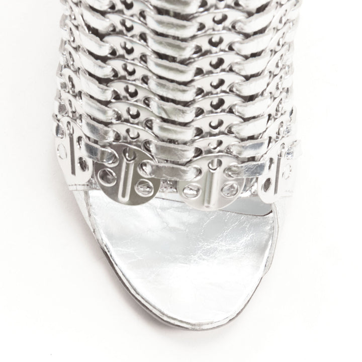 GIVENCHY metallic silver metal discs embellished strappy peep toe bootie EU36.5