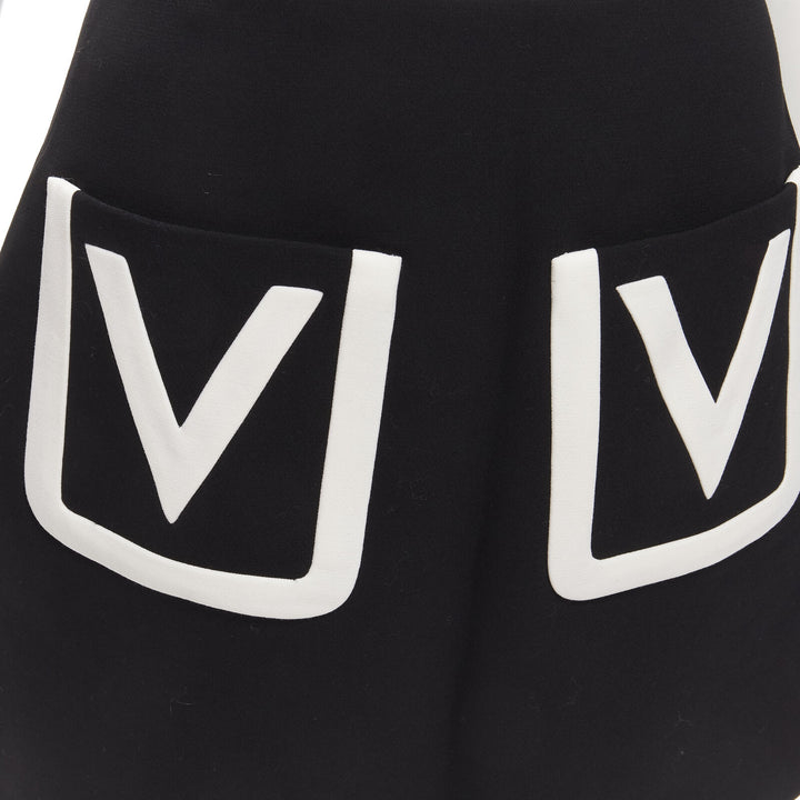 VALENTINO 100% virgin wool black V Logo patch pocket A-line skirt IT38 XS