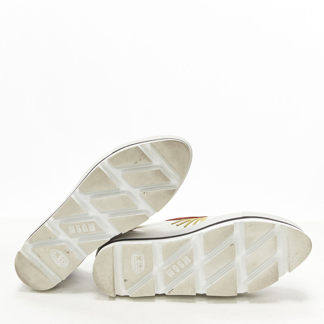 MSGM white leather starburst patchwork point toe platform sneaker EU36