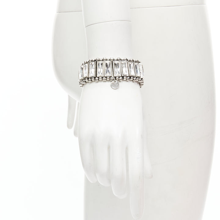 PHILLIPE AUDIBERT antique silver bead baguette crystal elastic bracelet