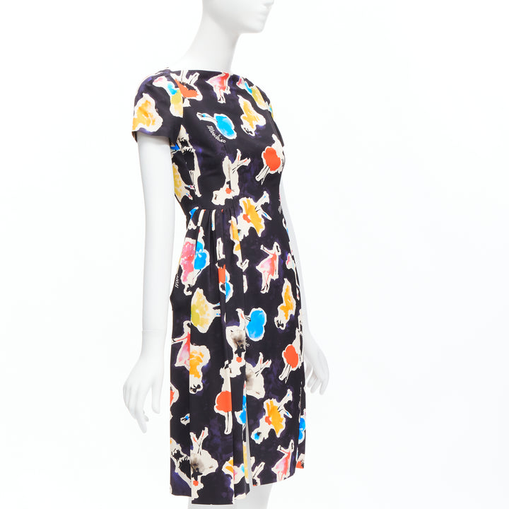 MOSCHINO Couture colorful watercolor print asymmetric cocktail dress IT38 XS