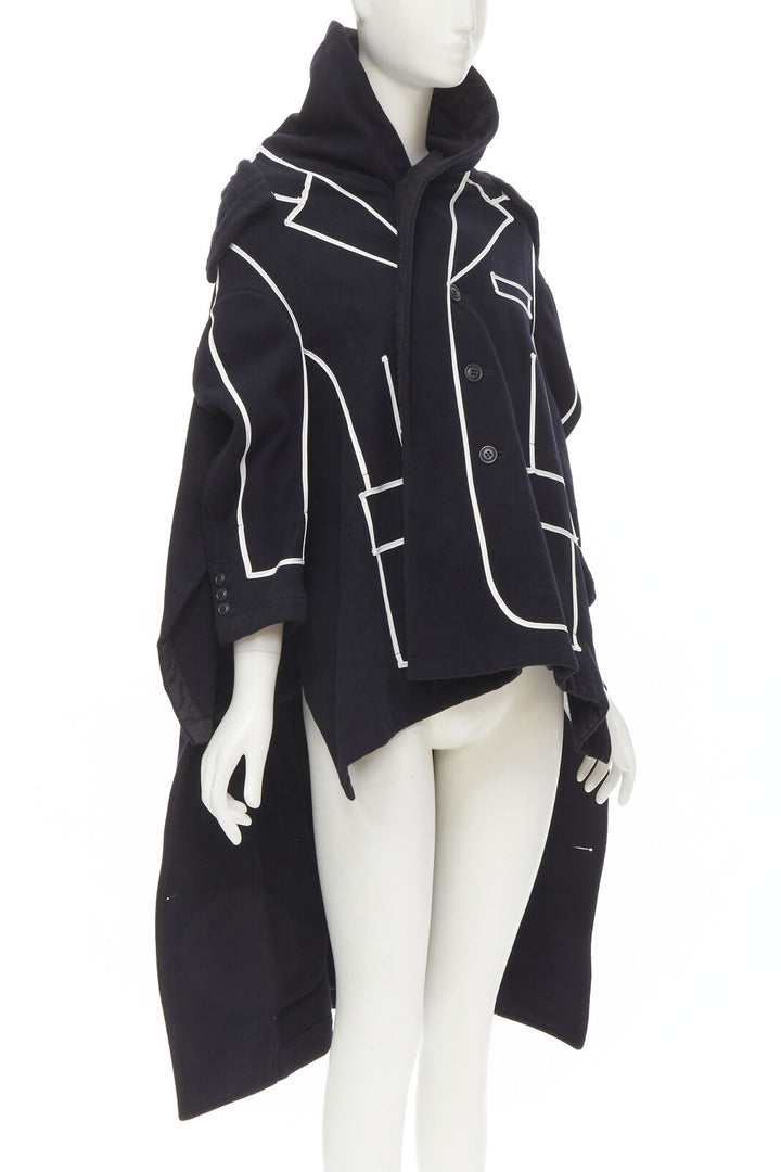 rare COMME DES GARCONS 2009 Runway black white tromp loeil piping trench coat XS