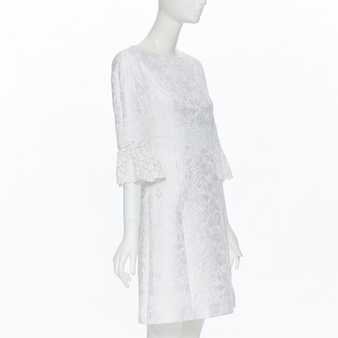 MICHAEL KORS COLLECTION white floral cloque lace trimmed 3/4 sleeve dress US0