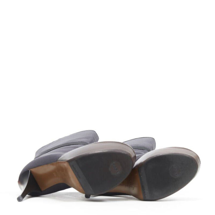 MARNI grey fabric upper brown leather platform round toe high heel boot EU36