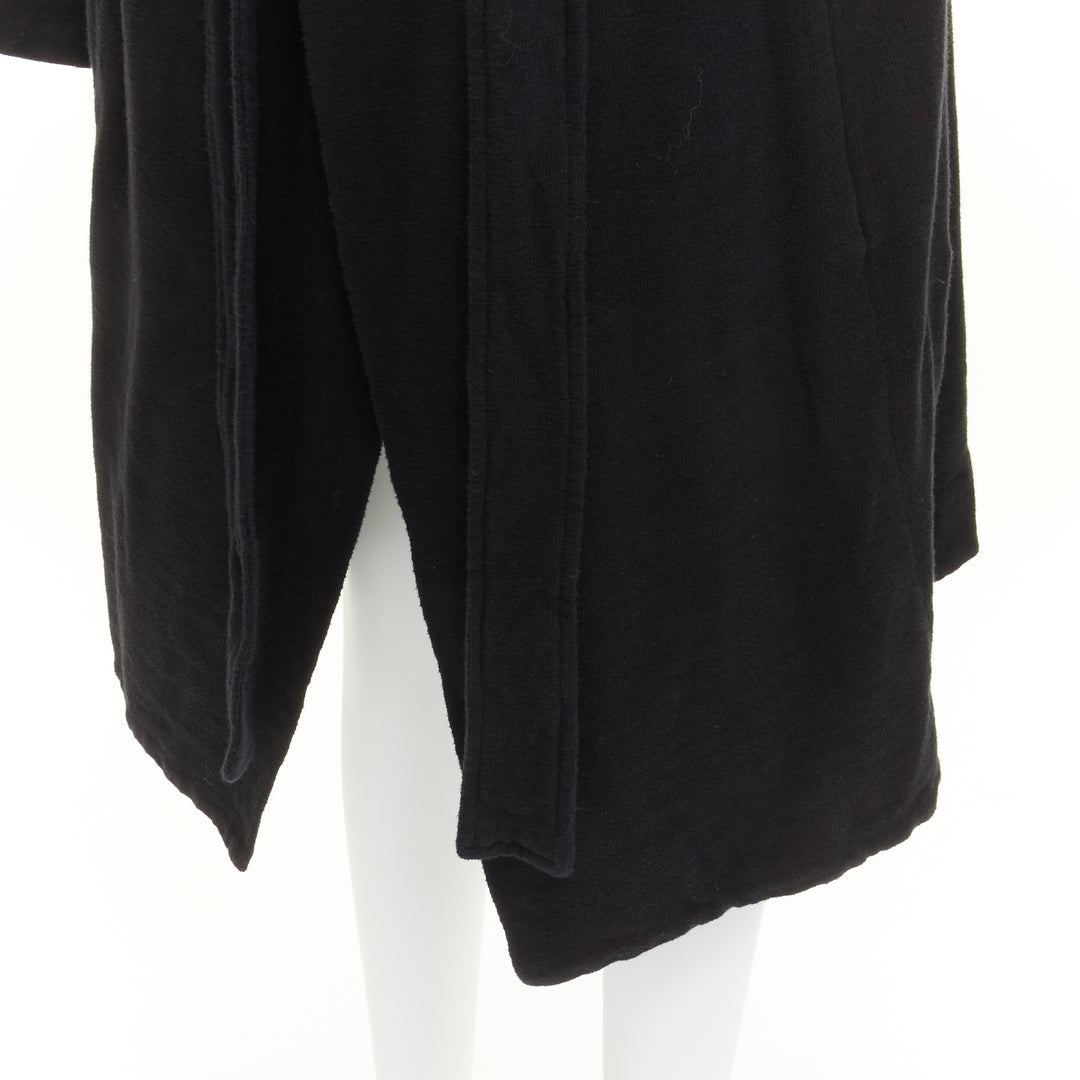 RICK OWENS DRKSHDW black cotton thick jersey hooded belted robe jacket S