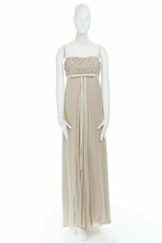 ROBERT RODRIGUEZ blush silk jewel sequins embellished velvet bow evening gown M